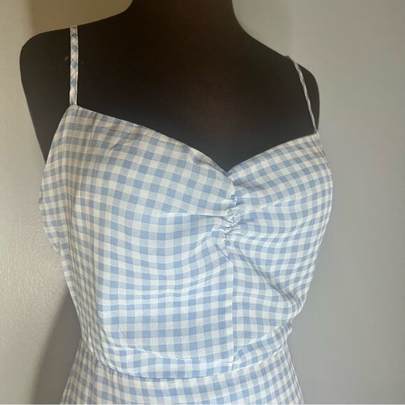 Fashion Union Tall Gingham Picnic Peplum Hem Lace Up Feminine Midi Dress NWT 8T - Picture 4 of 7